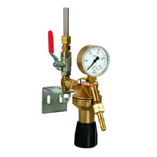 GCE Entnahmestellendruckminderer Formiergas, Arbeitsmanometer 50 l/min, komplett montiert mit Kugelhahn, Wandkonsole, Löt- bzw. Schweißstutzen und Überwurfmutter 