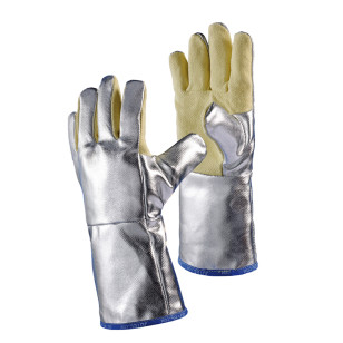 JUTEC Hitzeschutz-Handschuhe aus Aramidgewebe, aluminisiert, 5 Finger, 38 cm, bis 1.000°C Strahlungshitze