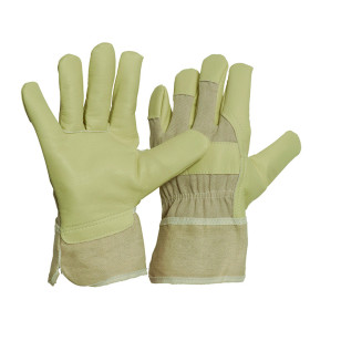 PU-Handschuhe mit Baumwollrücken und -stulpe, gelb, Größe 10 , VPE = 12 Paar