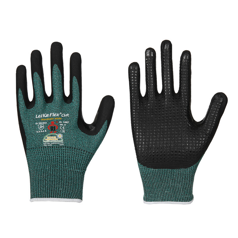 LEIPOLD LeiKaFlex CUT 3 Schnittschutz-Handschuhe mit schwarzer  Nitril-Beschichtung und Noppen, Schnittfestigkeit Level 3 und B, Innenhand  Noppen, VPE = 12 Paar