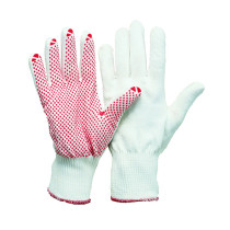 Feinstrick-Montage-Handschuhe, Polyamid-Baumwolle, einseitige rote Benoppung, VPE = 12 Paar