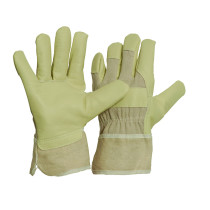 PU-Handschuhe mit Baumwollrücken und -stulpe, gelb, Größe 10 , VPE = 12 Paar