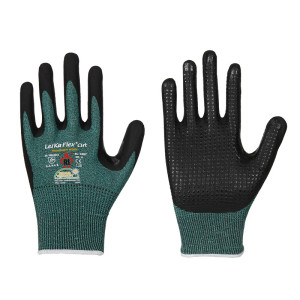 LEIPOLD LeiKaFlex® CUT 3 Schnittschutz-Handschuhe mit schwarzer Nitril-Beschichtung und Noppen, Schnittfestigkeit Level 3 und B, Innenhand Noppen, Größe 6, VPE = 12 Paar