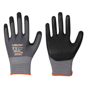 LEIPOLD LeiKaFlex® Nylon-Elastan-Feinstrick-Handschuhe und schwarzer Mikroschaum-Nitril-Beschichtung und Noppen, Größe 7, VPE = 12 Paar