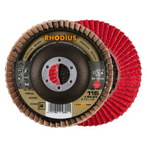 Rhodius Kehlnaht-Fächerschleifscheibe LSK FK, 115 x 22,23 Korn 40, schräg, 10 Stück