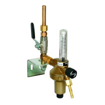 GCE Entnahmestellendruckminderer Argon/CO₂, Flowmeter, komplett montiert mit Kugelhahn, Wandkonsole, Löt- bzw. Schweißstutzen und Überwurfmutter 