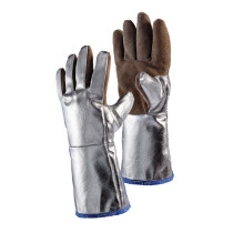 JUTEC Hitzeschutz-Handschuhe aus Spaltleder, aluminisiert, 5 Finger, bis 1.000°C Strahlungshitze