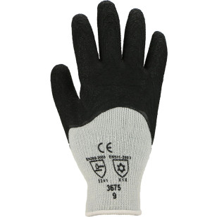 Kälteschutz-Handschuhe, Polyester/Baumwolle mit schwarzer Latex-Beschichtung, 6 Paar