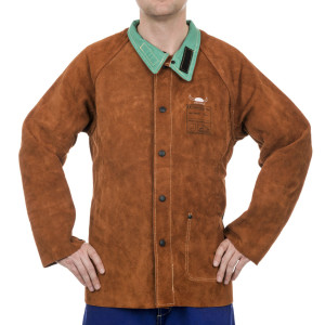 WELDAS® Lava Brown™ Schweißerjacke, Rindspaltleder, braun, Rücken aus flammenresistenter Baumwolle, Größe M - 1