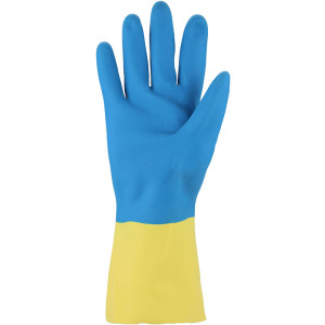 Chemikalienschutz-Handschuhe, Latex, Kat III, blau/gelb, Größe 7 - 2