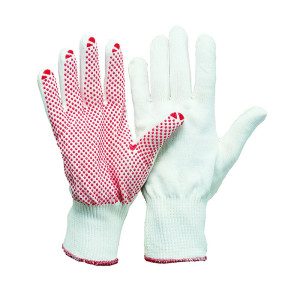 Feinstrick-Montage-Handschuhe, Polyamid-Baumwolle, einseitige rote Benoppung, Größe 6, VPE = 12 Paar