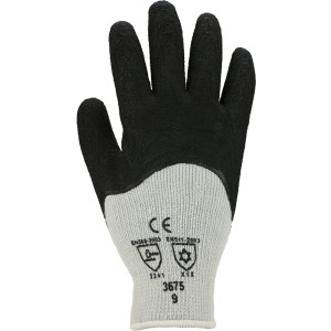 Kälteschutz-Handschuhe, Polyester/Baumwolle mit schwarzer Latex-Beschichtung, Größe 9 - 1
