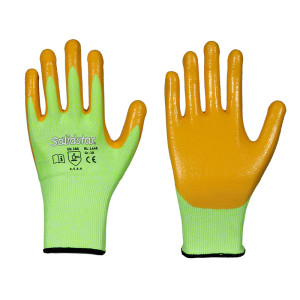 LEIPOLD Solidstar® Schnittschutz-Handschuhe, Neon / Nitril-Beschichtung, lang, Schnittfestigkeit Level 5, Größe 7, VPE = 6 Paar