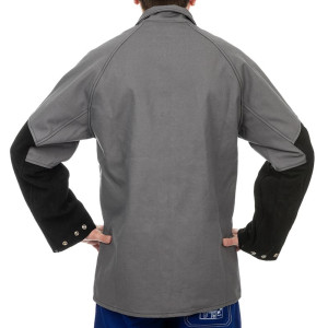 WELDAS® Arc Knight™ Schweißerjacke, feuerresistente Baumwolle, verstärkt mit Rindspaltleder, grau/schwarz, Größe M - 2