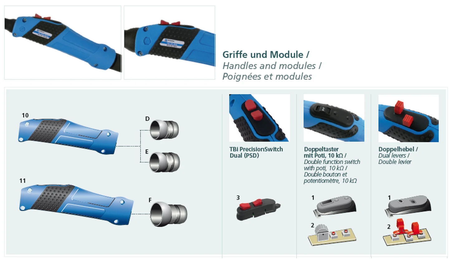 Griffe und Module vom TBi Schweißbrenner